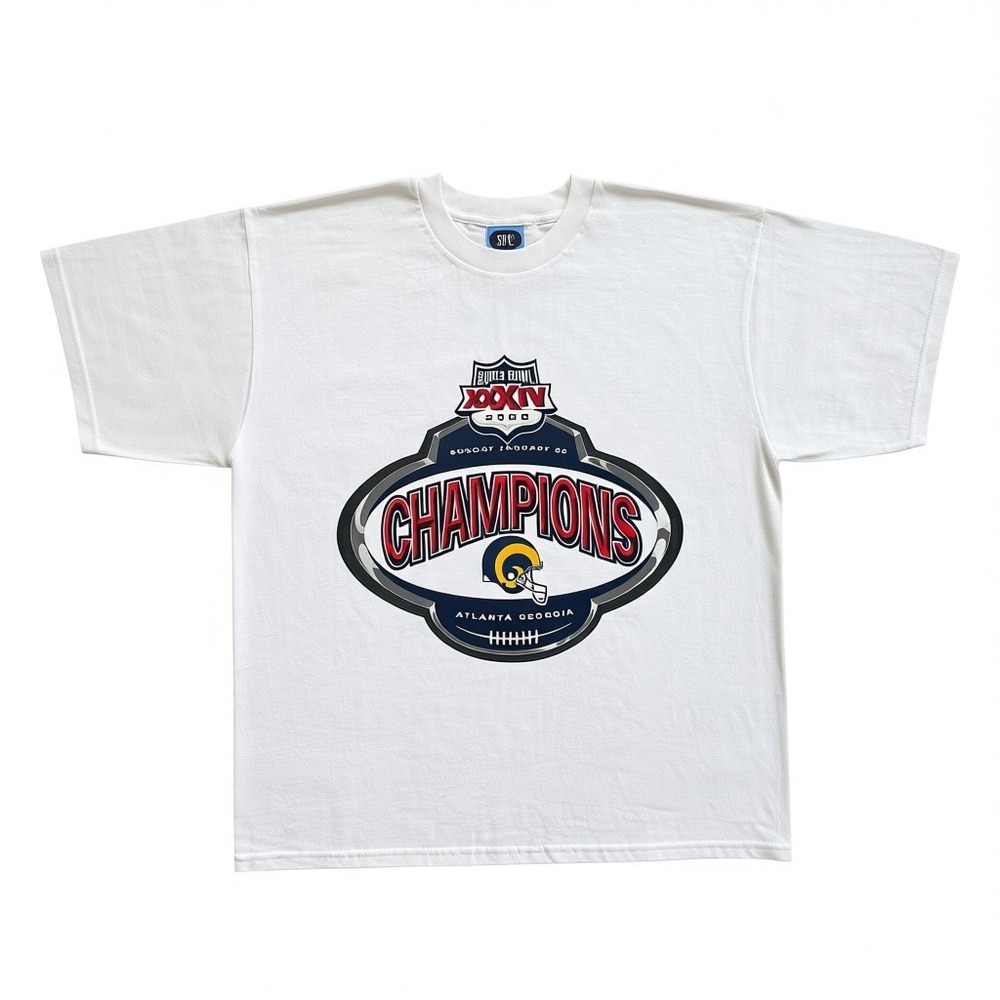 SPL28 St Louis Rams Super Bowl XXXIV Champions T-Shirt White Mens Large 2000 NFL